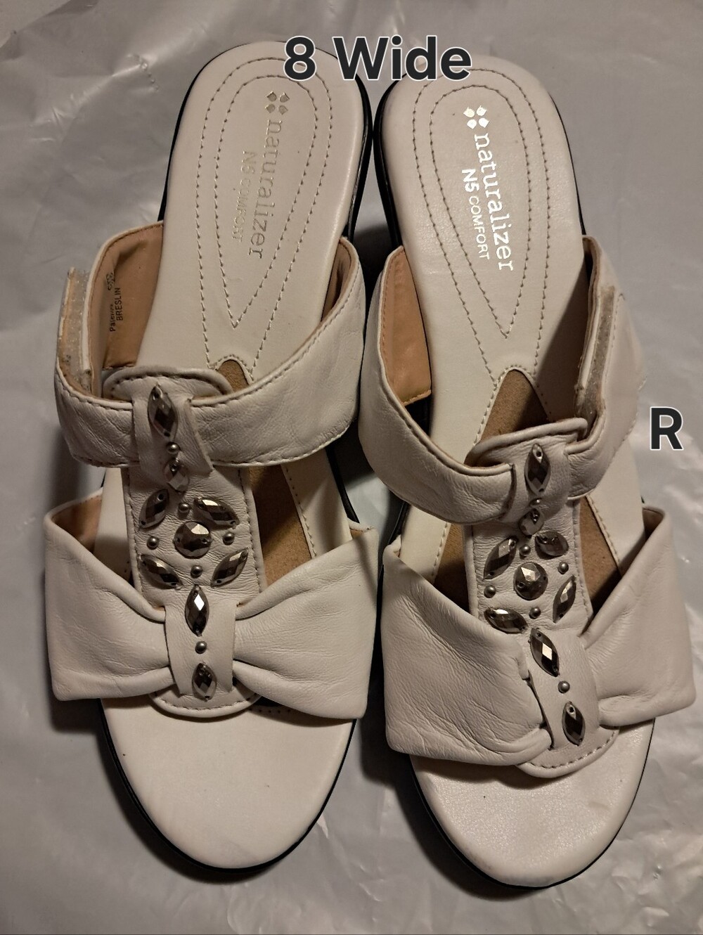 Naturalizer White Jeweled Knot Slide Sandals